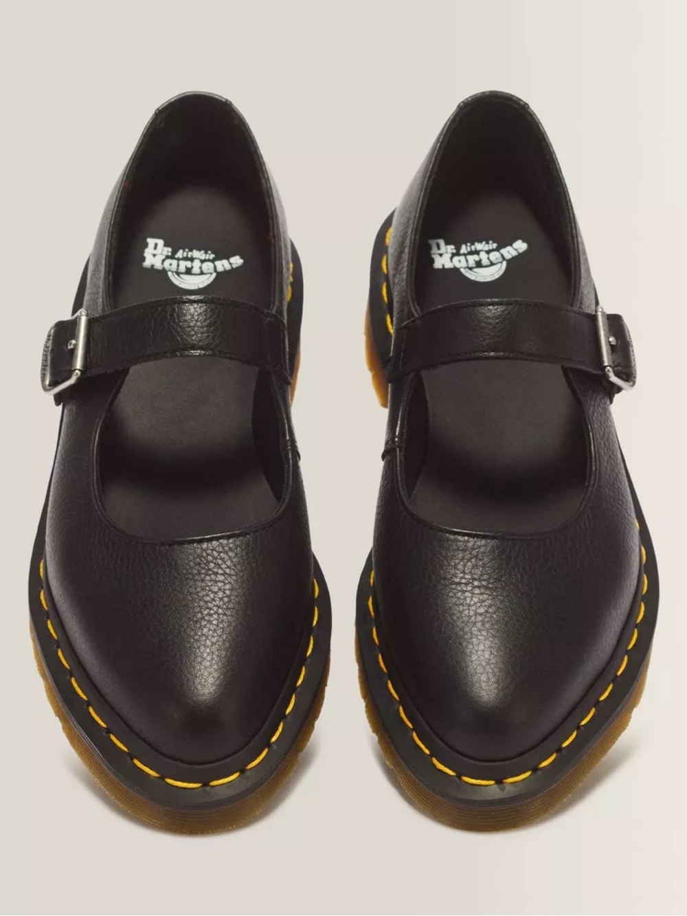 Dr. Martens Black Mary Jane Shoes with Yellow Stitching - Picture 1 of 7